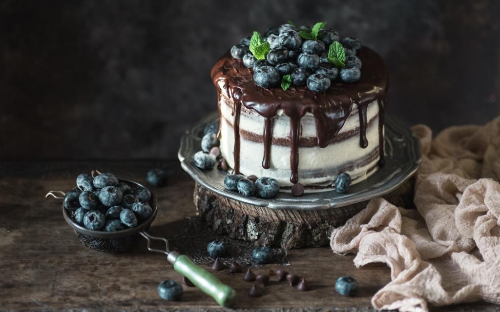 开胃蛋糕与蓝莓和巧克力