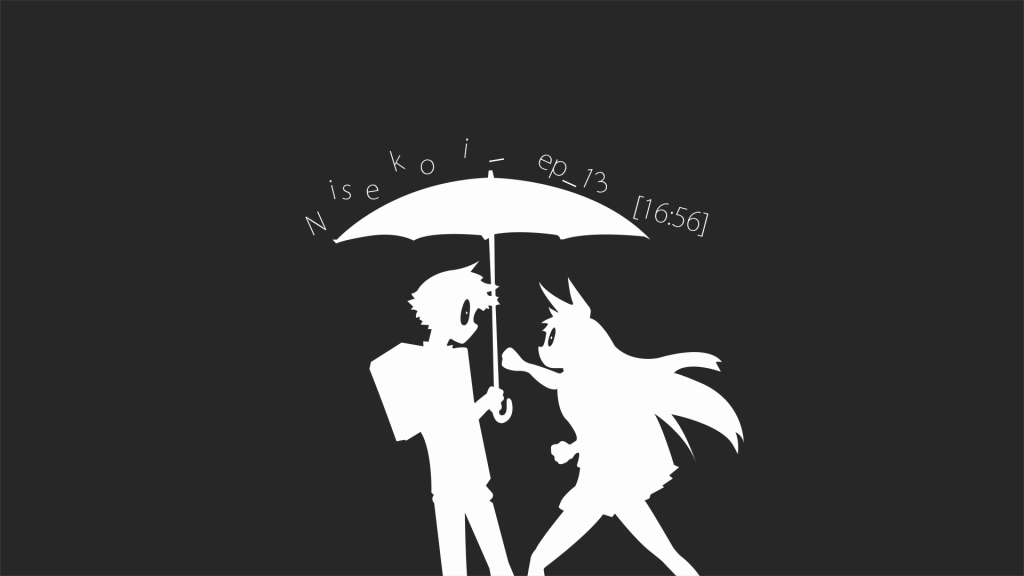 两个动漫伞下的假爱，黑色的背景