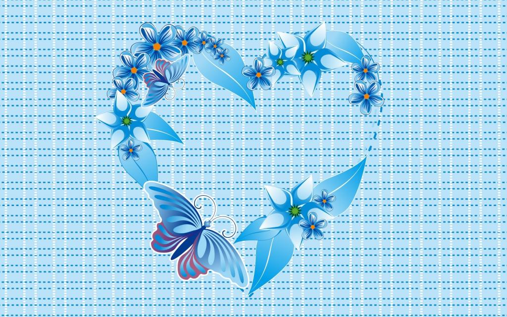蓝色的蝴蝶和鲜花的心