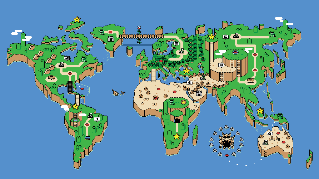 世界地图，超级马里奥兄弟游戏