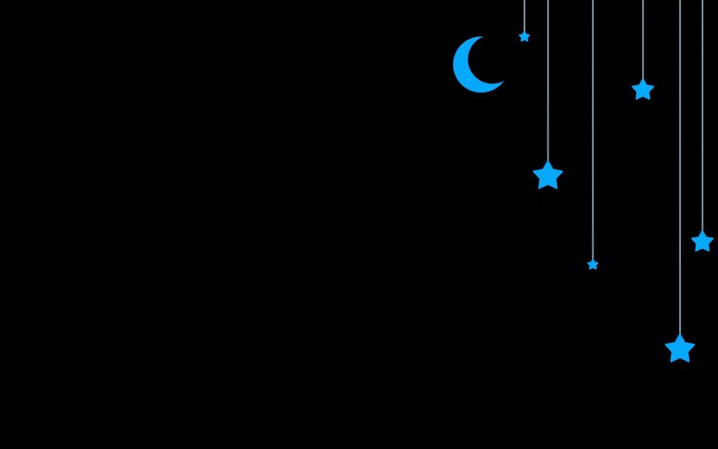 月亮和星星在绳索上，黑色的背景
