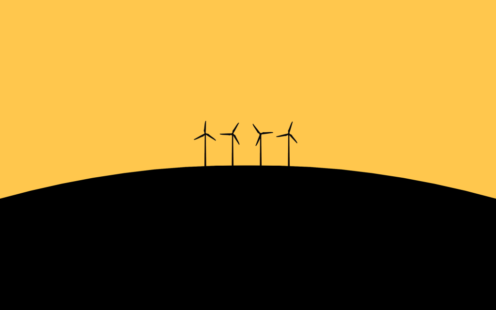 风力发电机，黑色和橙色的背景