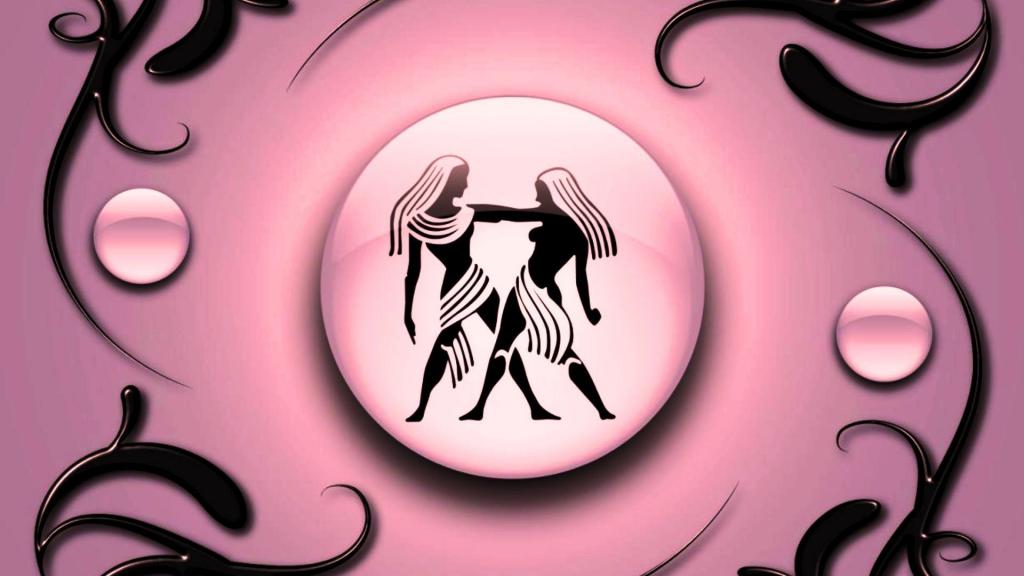 十二宫双子座的标志与粉红色的背景上一个黑色的装饰,高清图片,壁纸