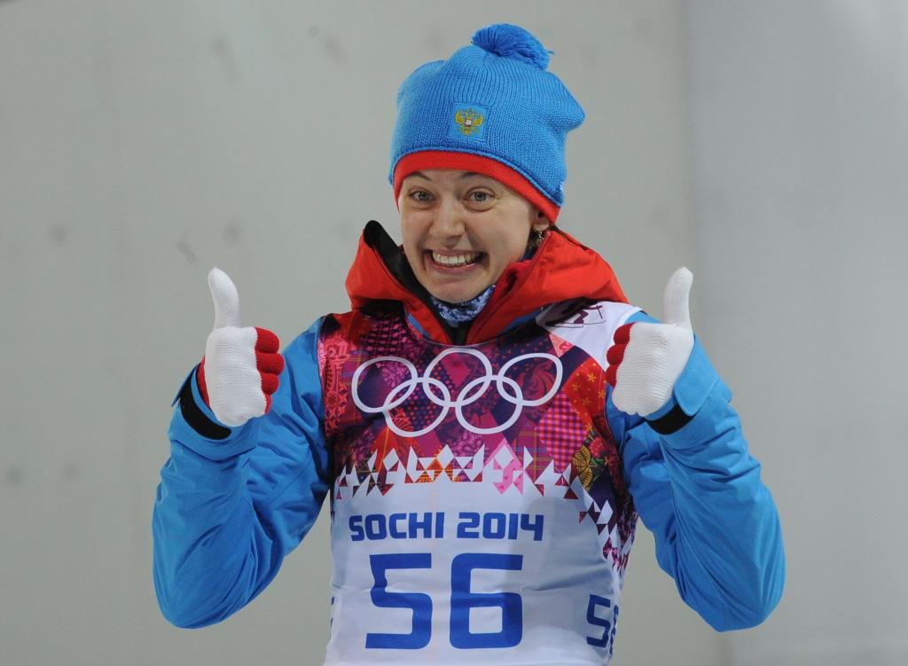奥尔加Vilukhina俄罗斯冬季两项在索契银牌得主
