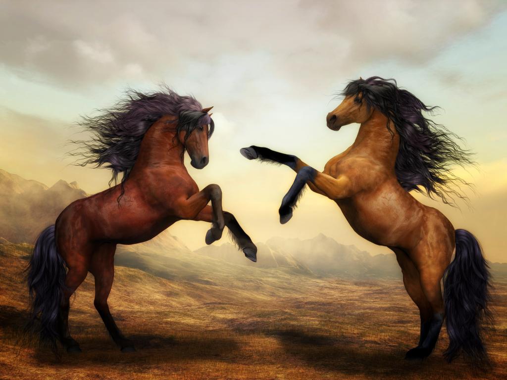 两个美丽的彩绘的马