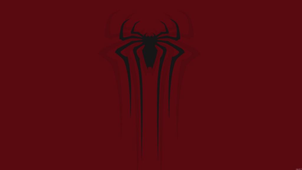 在红色背景上的黑蜘蛛，蜘蛛侠