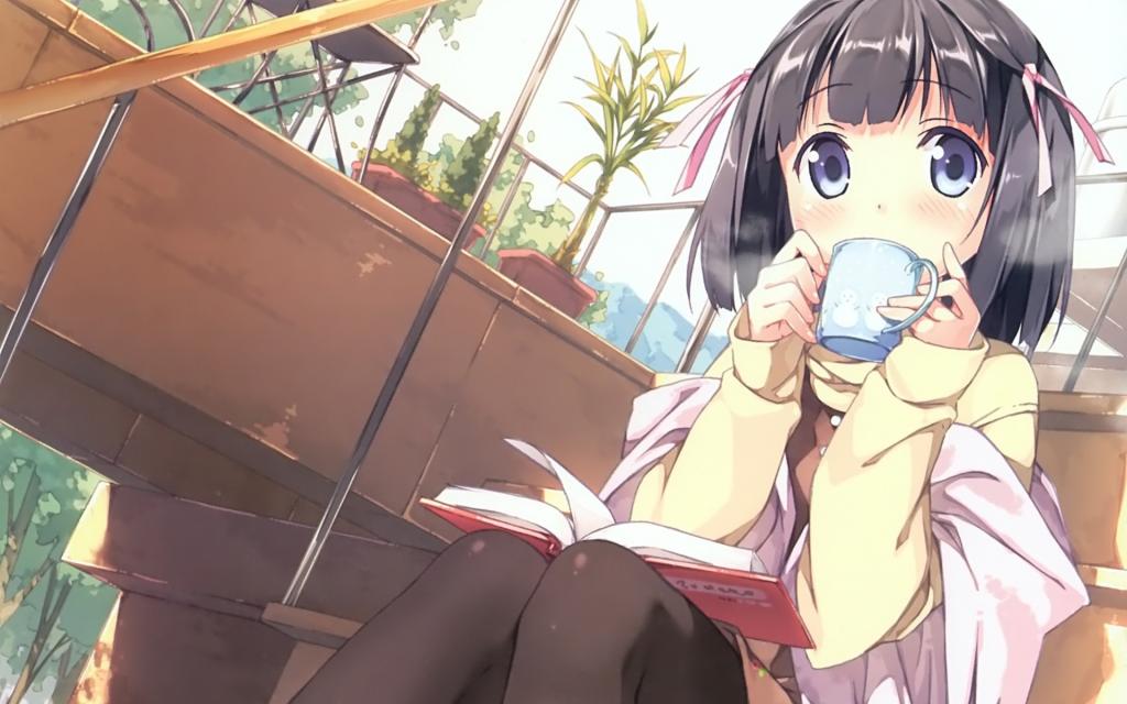 女孩在动画中喝茶只有上帝带领世界