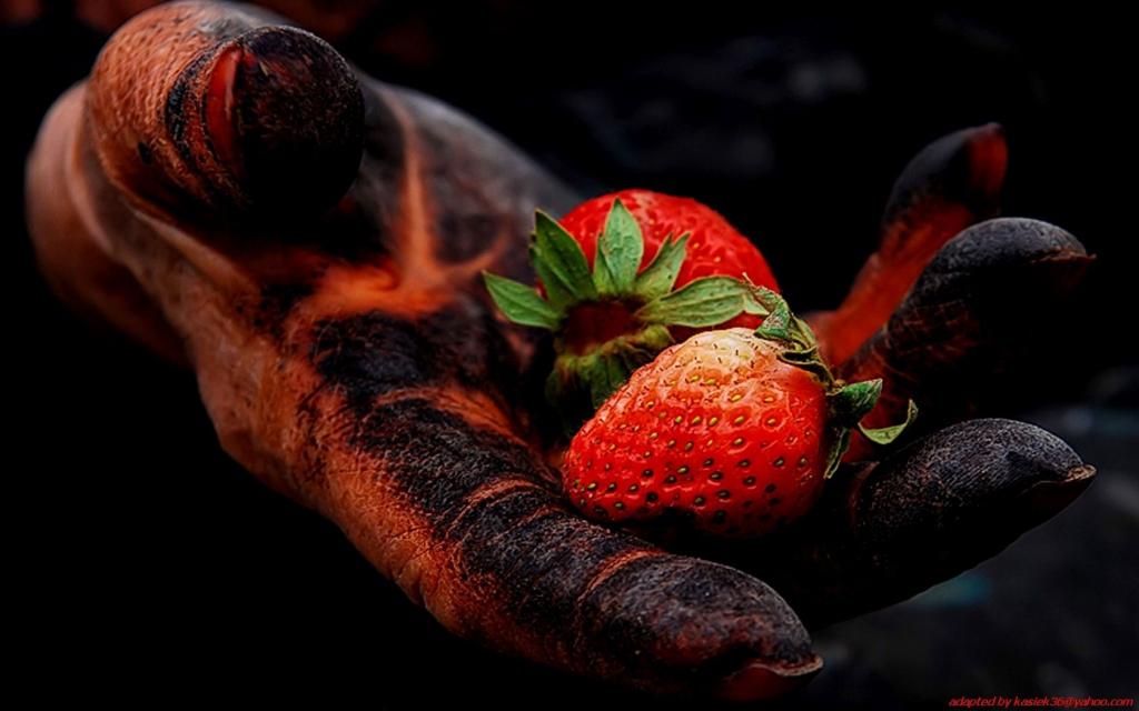 草莓在黑色的手中
