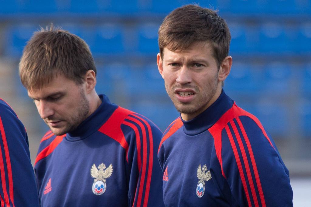 俄罗斯国家队Fyodor Smolov在训练中的前锋
