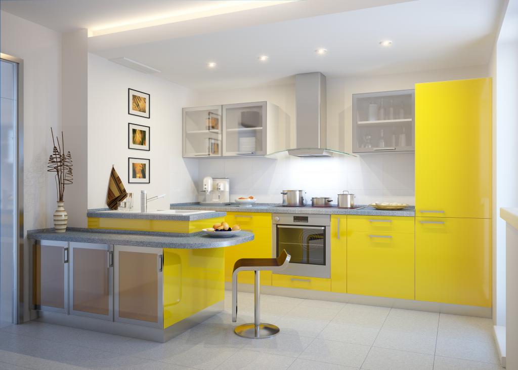 黄色时尚的厨房