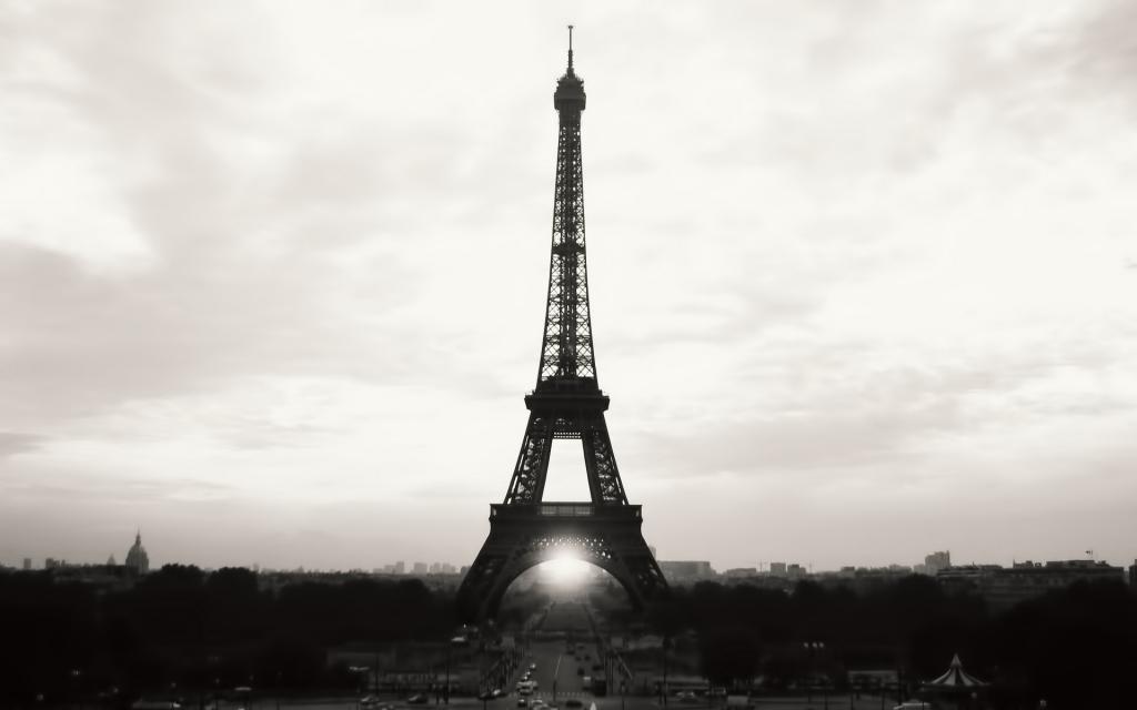 艾菲尔铁塔的美丽，黑白照片