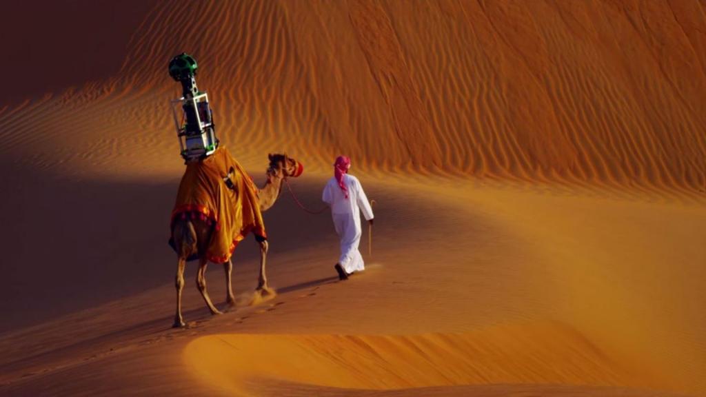 在沙漠中与骆驼的贝都因人