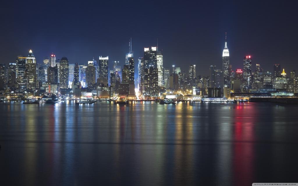 夜晚的城市，曼哈顿，摩天大楼