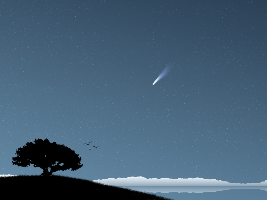 彗星在天空中，背景