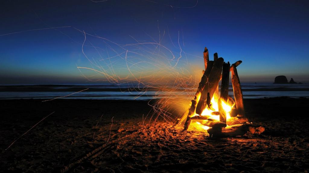 篝火在沙滩上的沙子