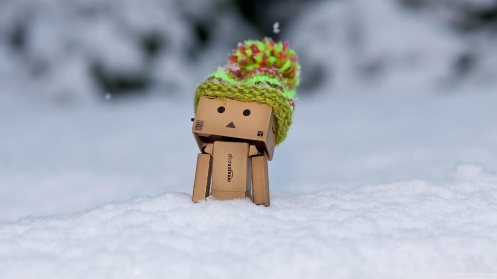 纸箱小人在雪地里
