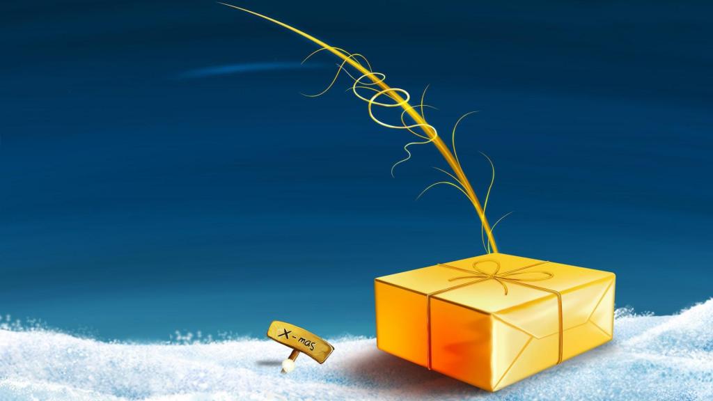 黄色礼品盒在圣诞节的雪谎言